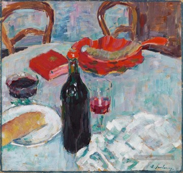 stilleben mit weinflasche 1904 Alexej von Jawlensky impressionniste nature morte Peinture à l'huile